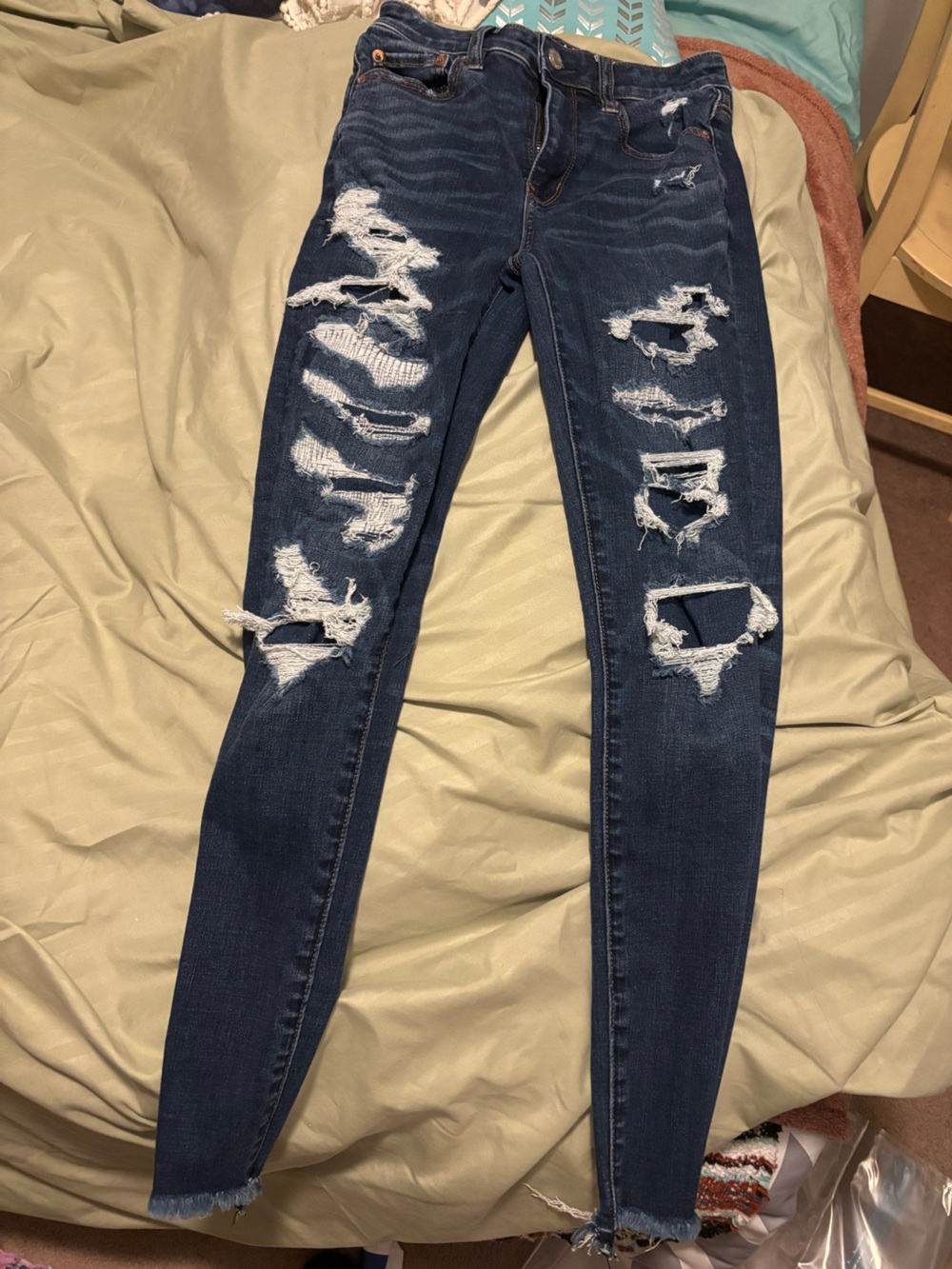 American Eagle Outfitters Dark Blue Distressed Skinny Jeans